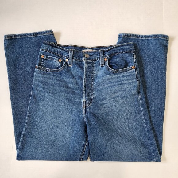 Levi's Ribcage Straight Ankle Jeans 28 Blue Buttonfly High Rise Stretch Denim - Picture 12 of 13